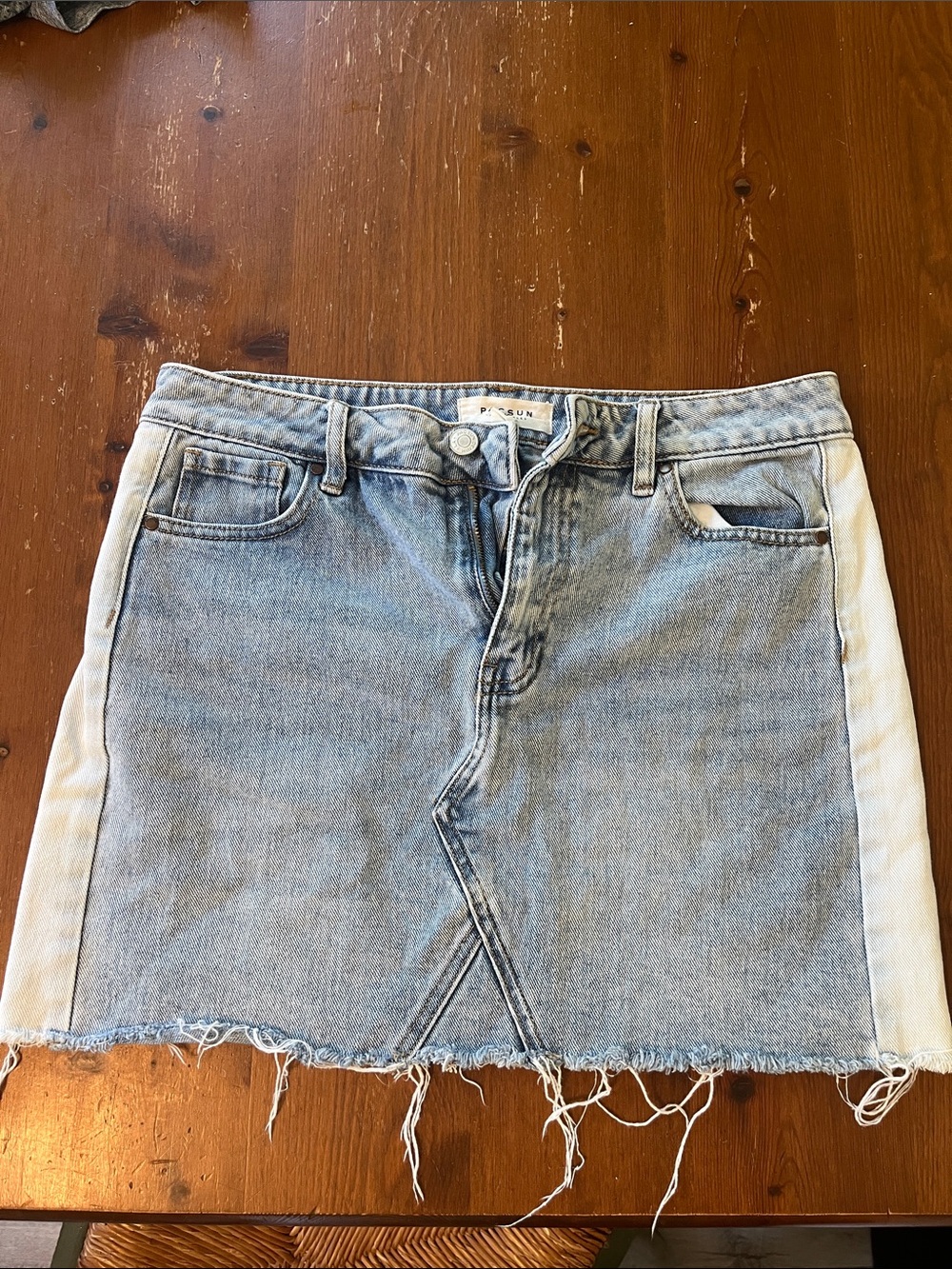 PacSun Light Blue Denim Mini Skirt with White Side Panels